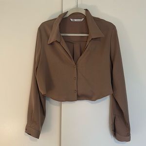 XL Zara Cropped Silky Taupe Blouse- Almost New